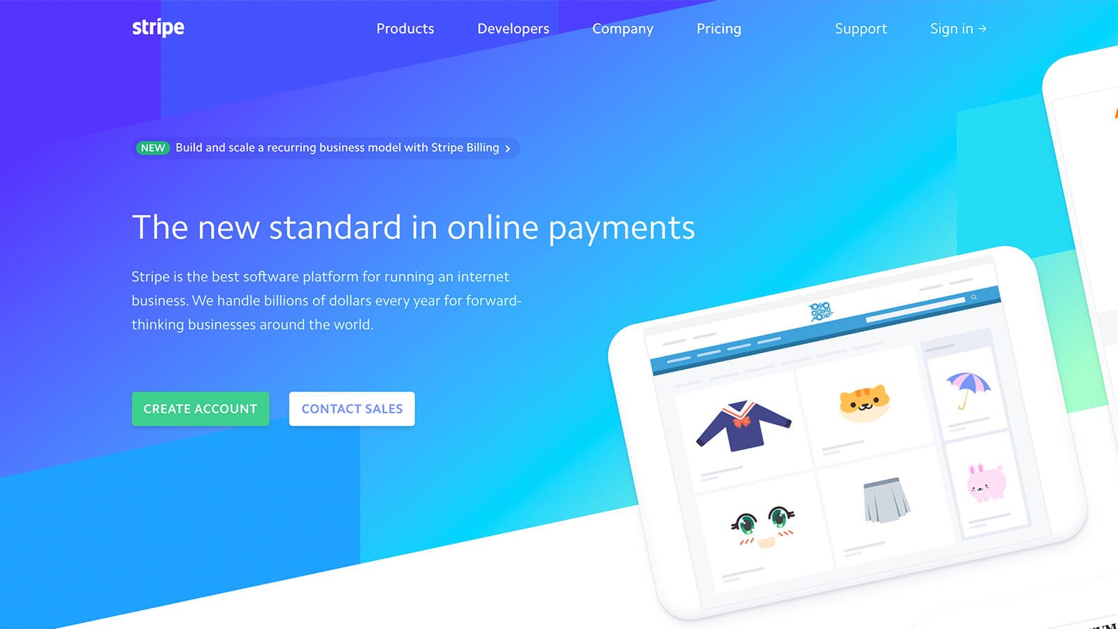 UI Design Trends 2018 Stripe Homepage Screenshot