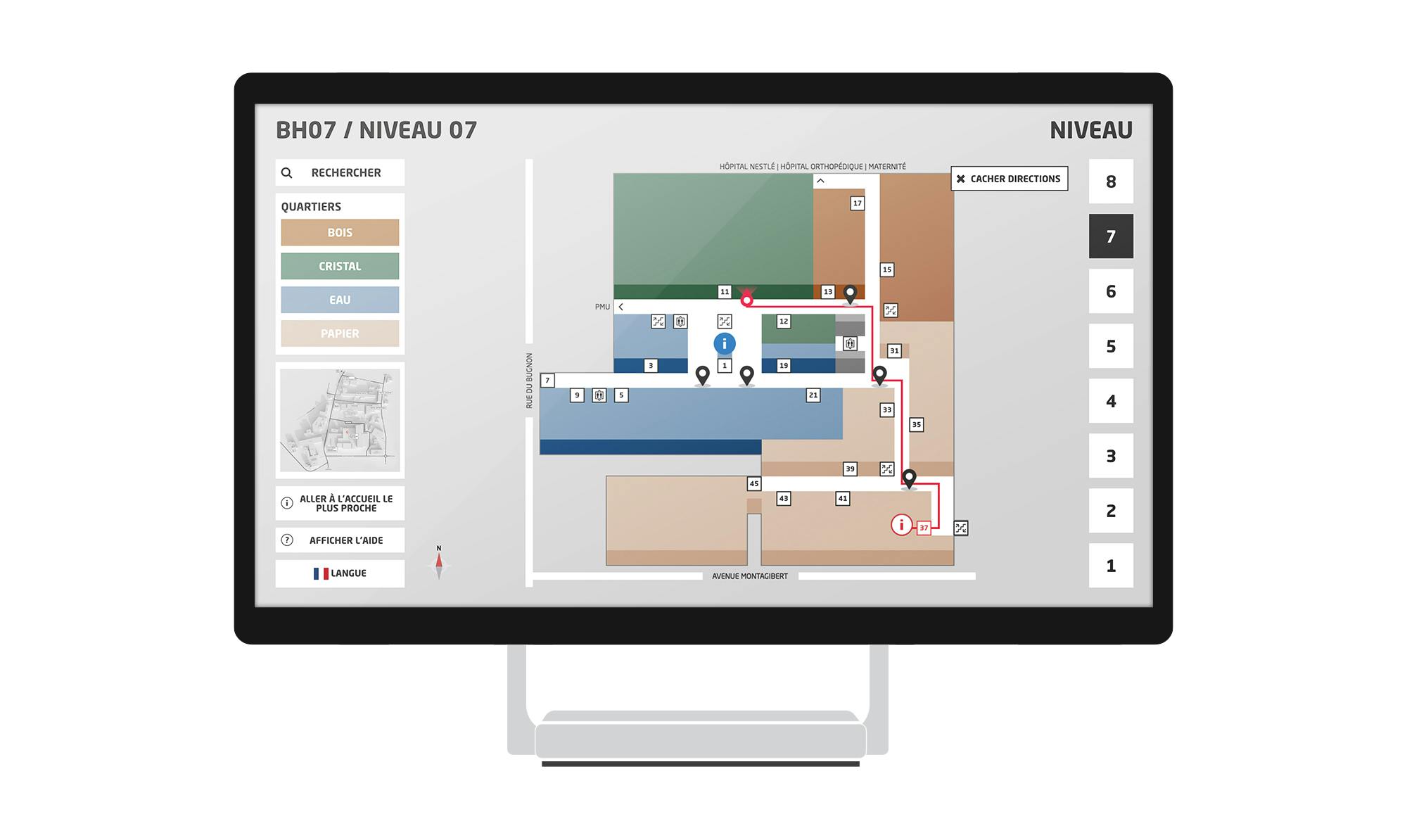 CHUV Lausanne Hospital Wayfinding App Map Screenshot Mockup