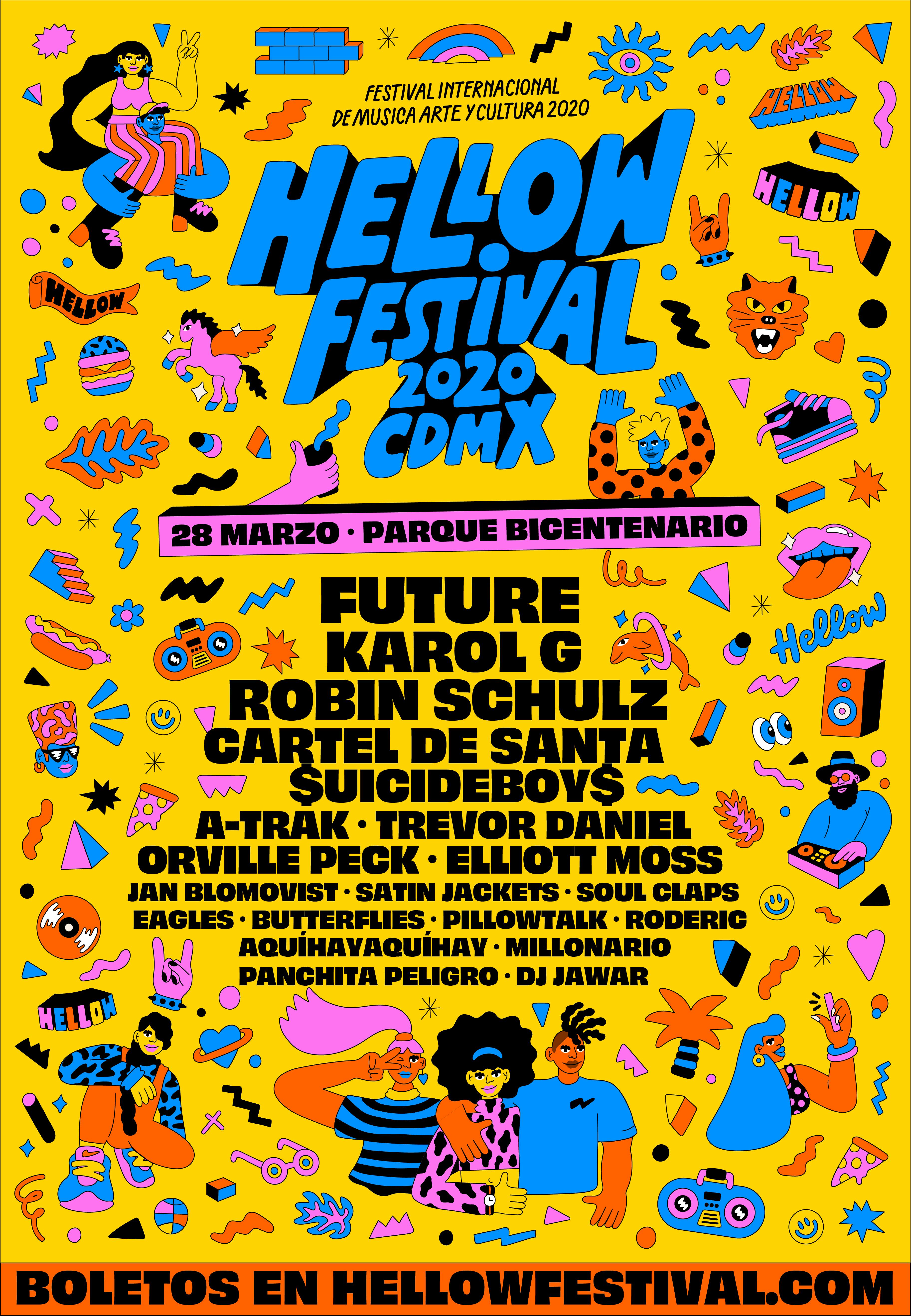 Imagem com cartaz para Hellow Festival, um dos maiores festivais do México.