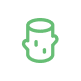 A green line icon of a tree stump on a white circular background.