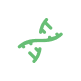 A green line icon of a curved cannabis branch or leaf stem on a white circular background