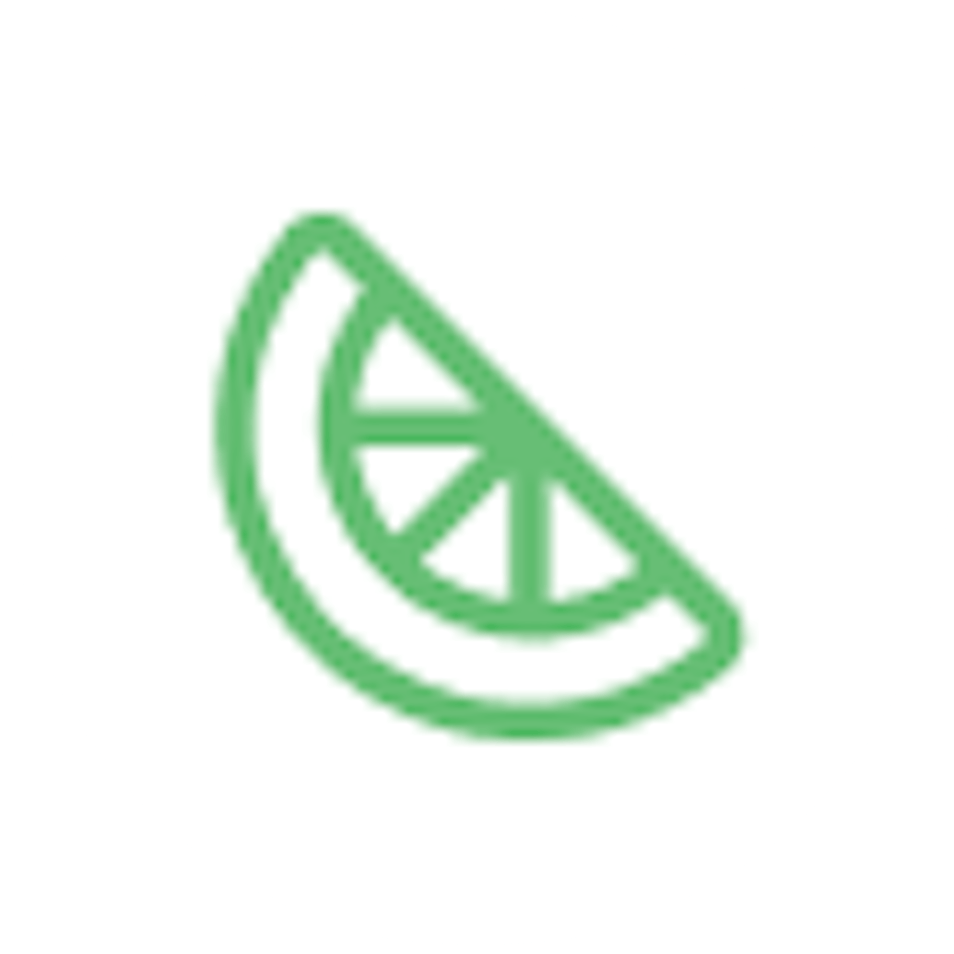 A green line icon of a citrus fruit slice on a white circular background.

