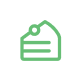 A green line icon of a slice of cake with a cherry on top on a white circular background.