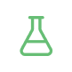 A green line icon of a chemistry flask representing a gas or chemical profile, on a white circular background.