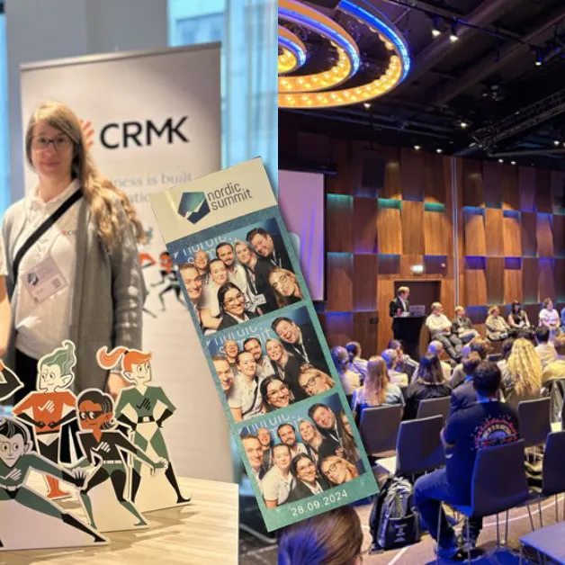 två kvinnor på event och ett full rum som lyssnar på en talare