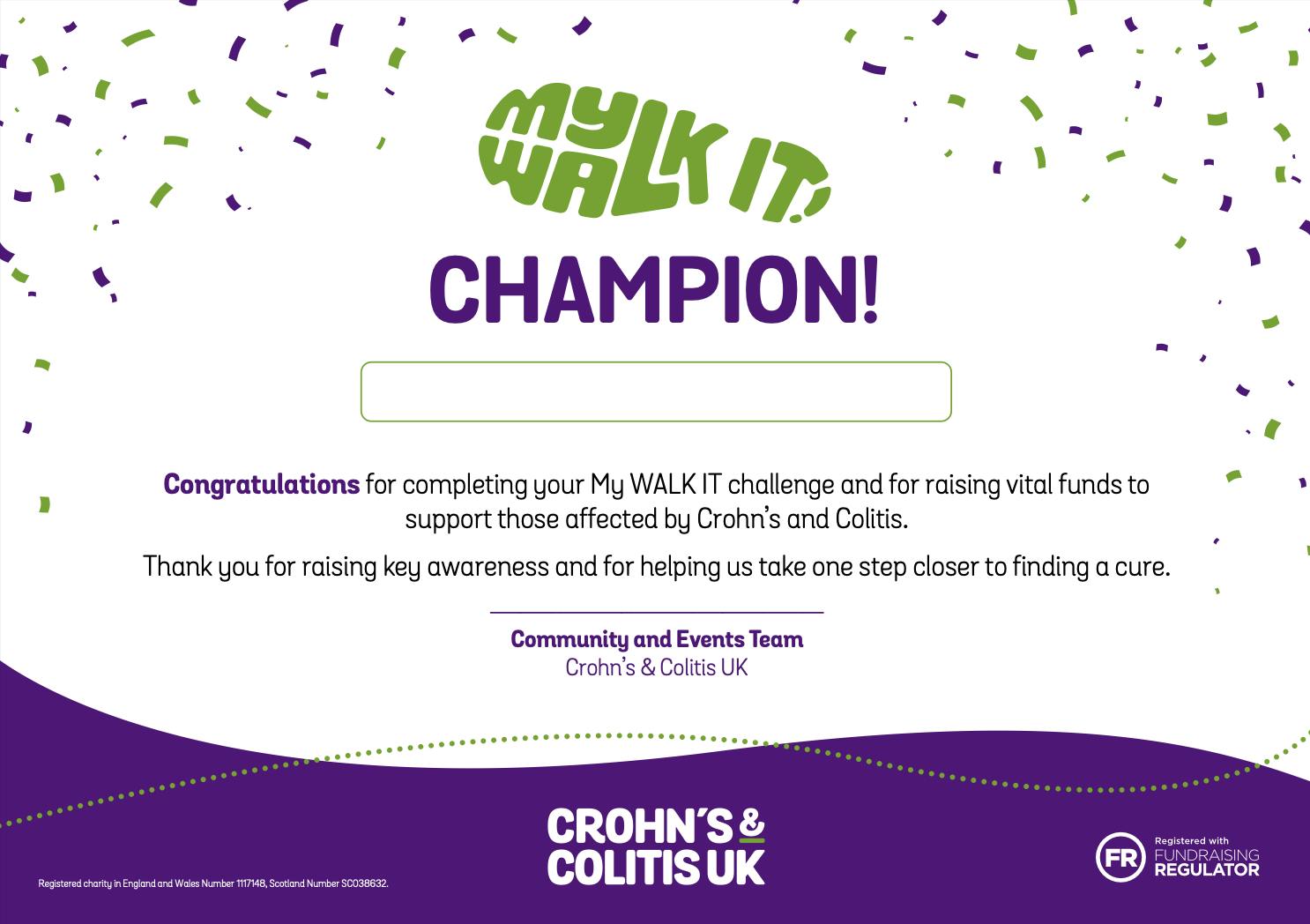 My WALK IT certificate