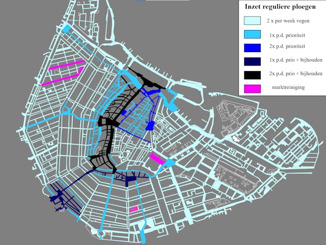 Kaart reinigingsfrequentie binnenstad Amsterdam