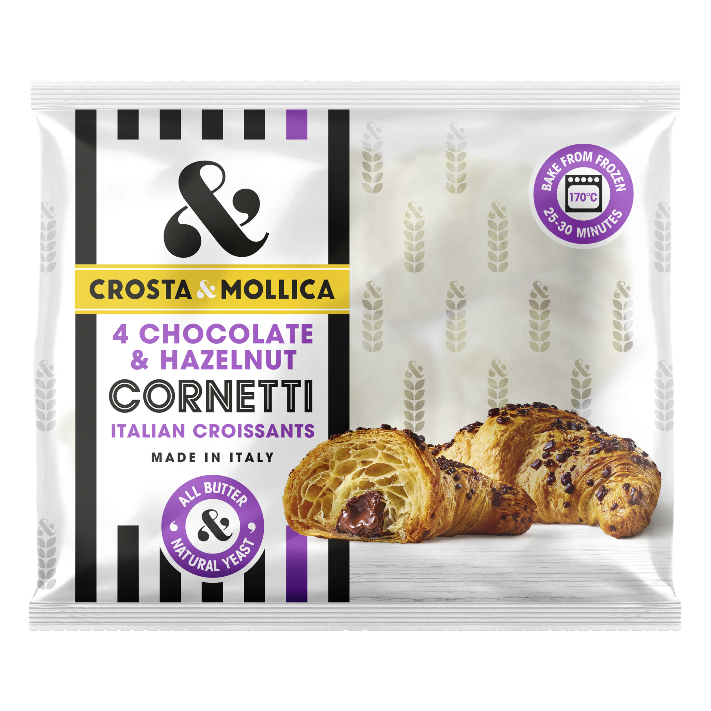 Chocolate and Hazelnut Cornetti packaging.