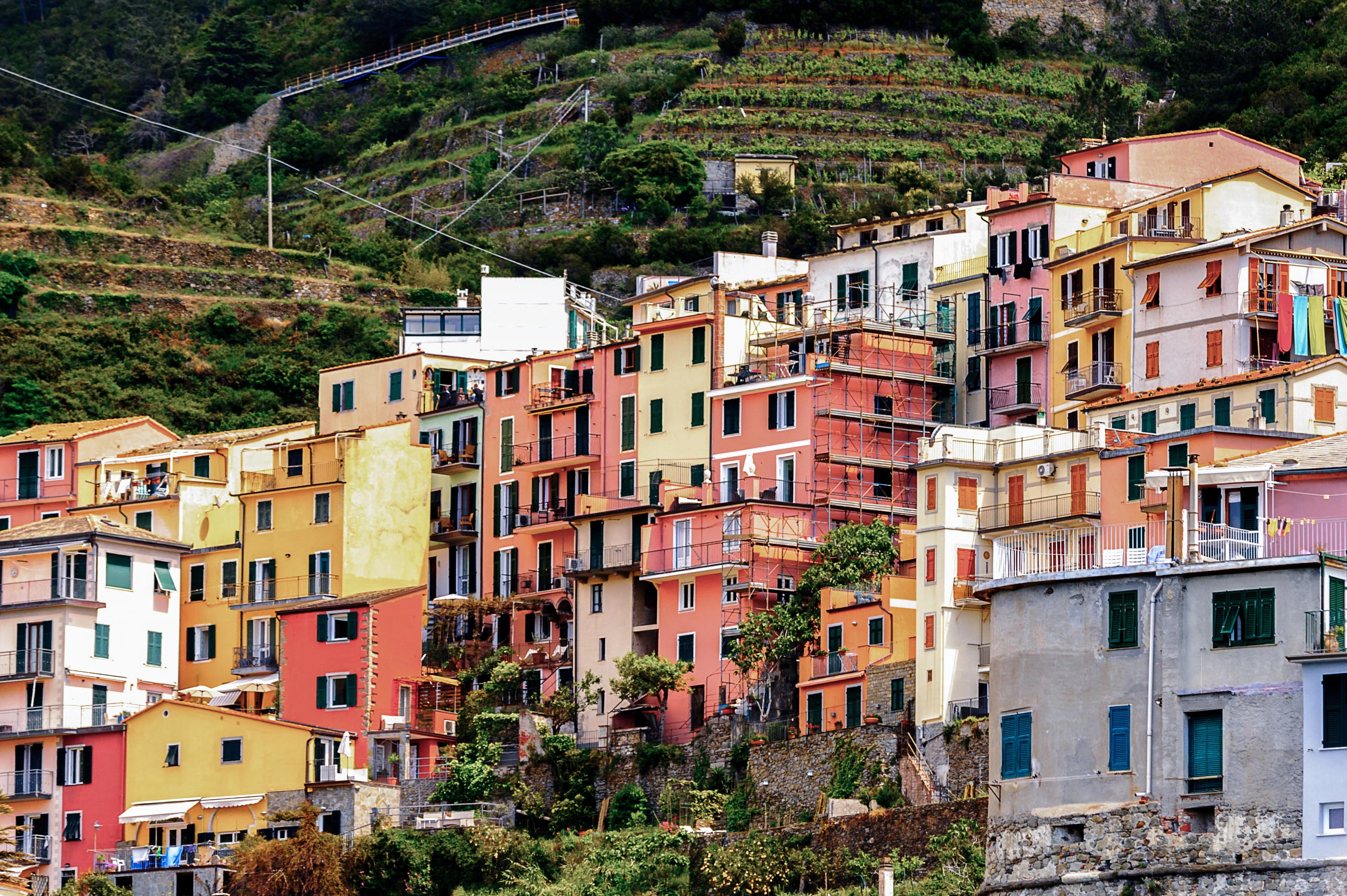 Houses dotted on a hillside Italy.
