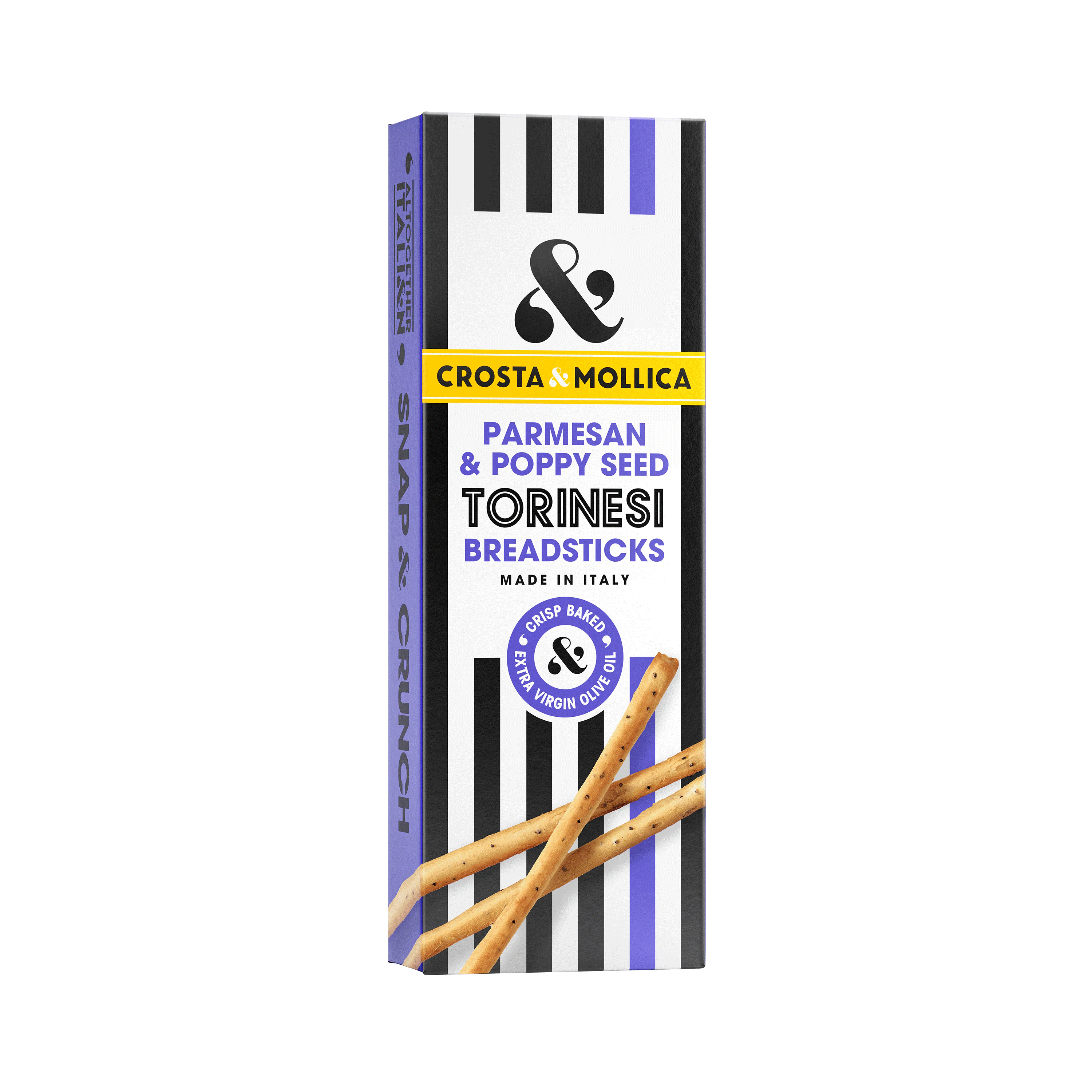 Parmesan and poppy seed Torinesi packaging.