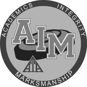 AIM logo - Academics, Integrity, Marksmanship