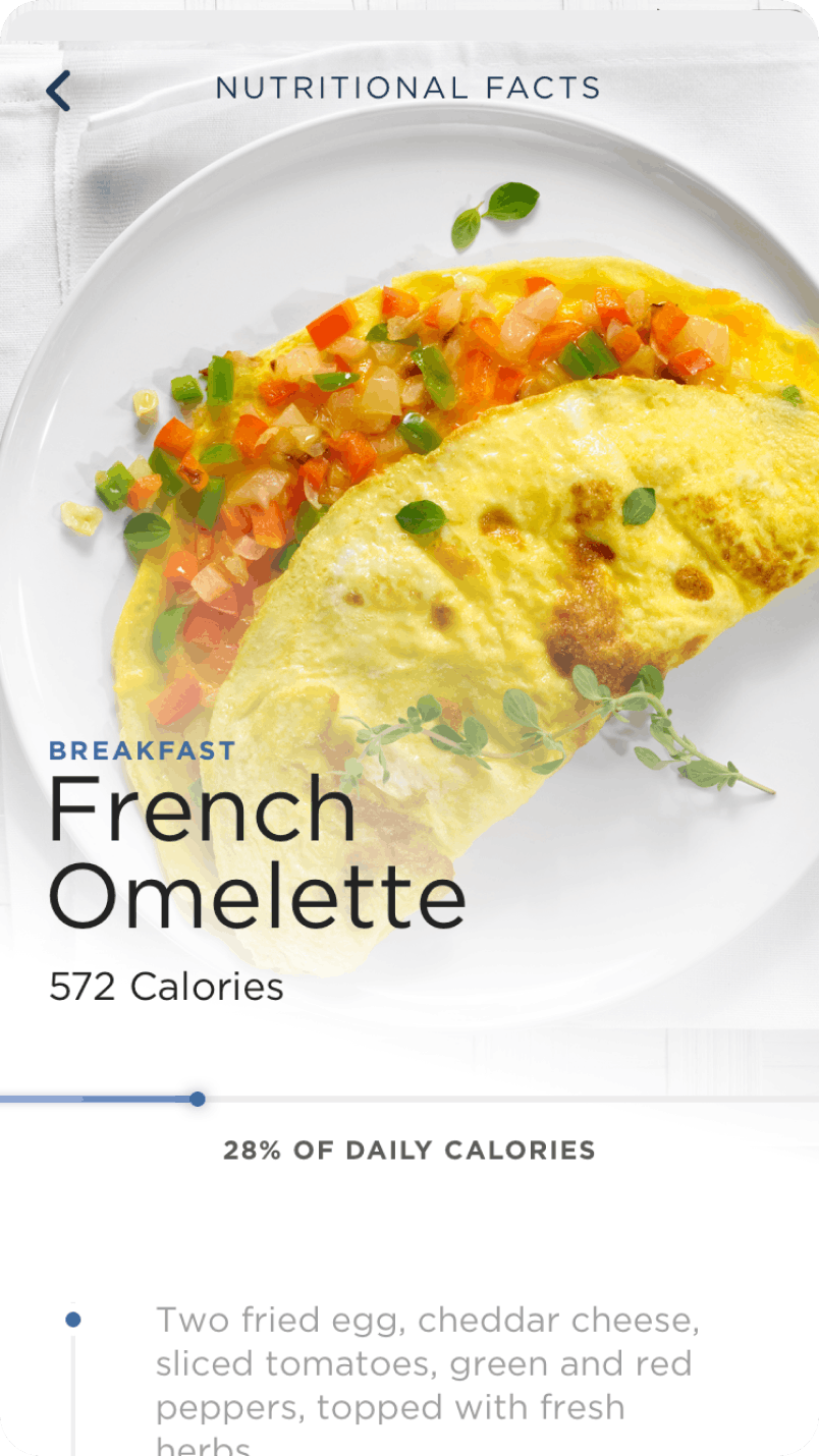 A recipe screen from the Comcast app that shows a recipe for a french omelette. 