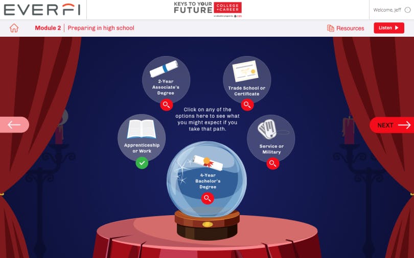 An example of an illustration of a crystal ball from an eLearning course designed for Everfi.