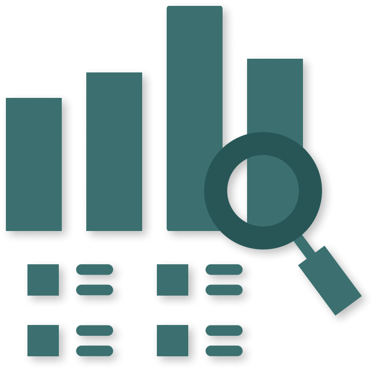 An illustration of a magnifying glass inspecting a graph.