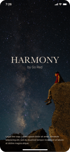 A screenshot of the Go Red concept app title screen featuring a night sky..
