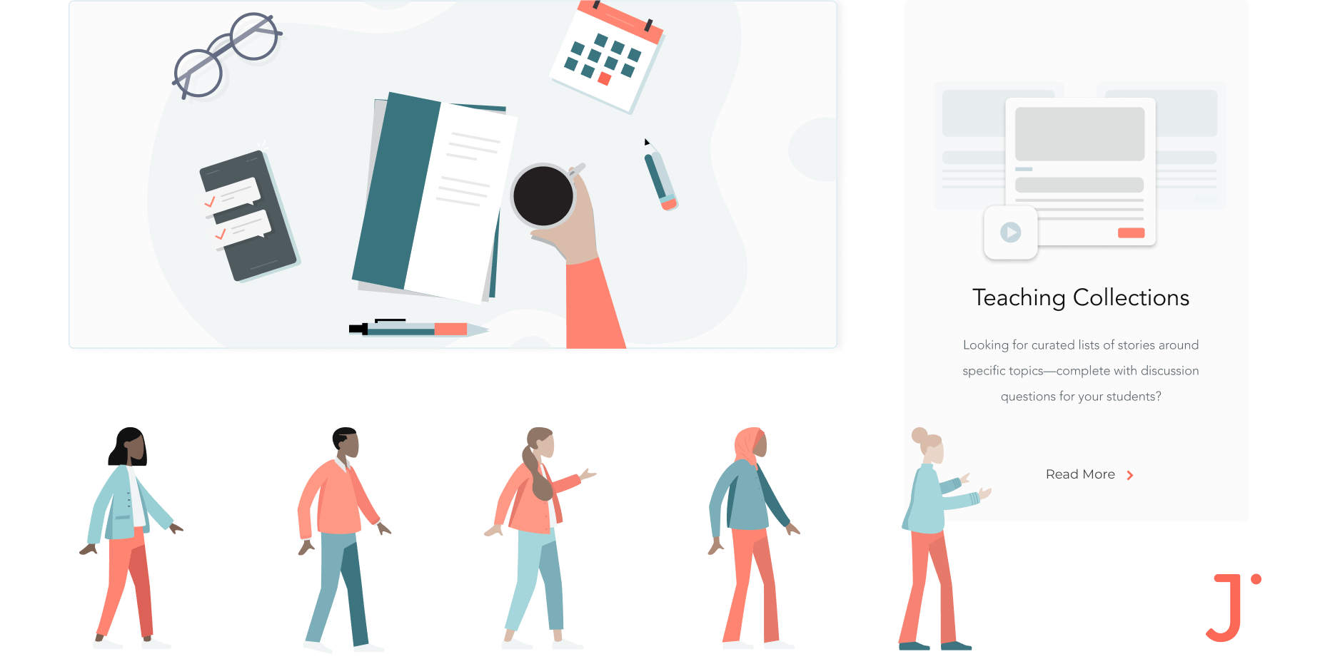 A collage of visual design from the Solutions Journalism Network website, including illustration and card design. 