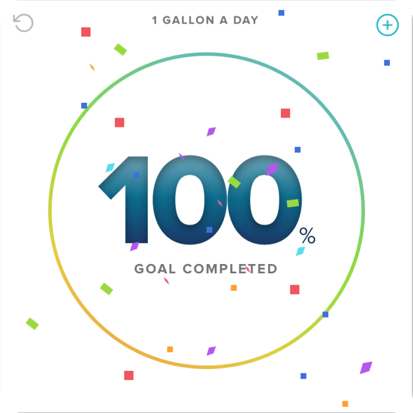 A celebration image from the Comcast app. It shows "100%, goal completed" in a circle surrounded by confetti. 