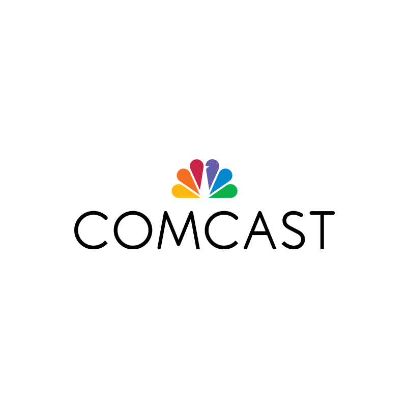 Comcast's logo featuring their famous peacock.