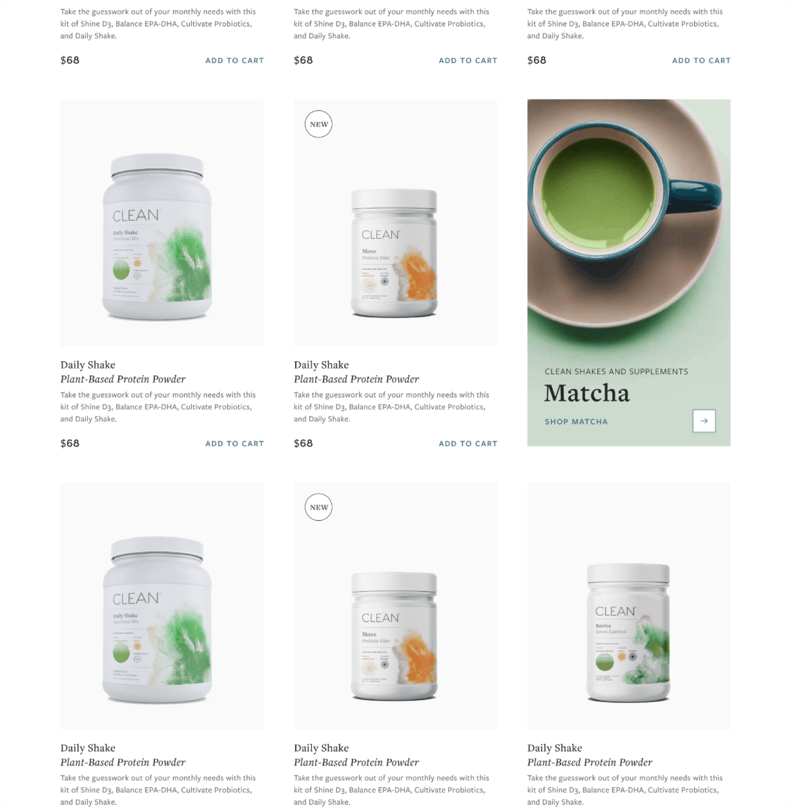 A product listing page on Clean's website.