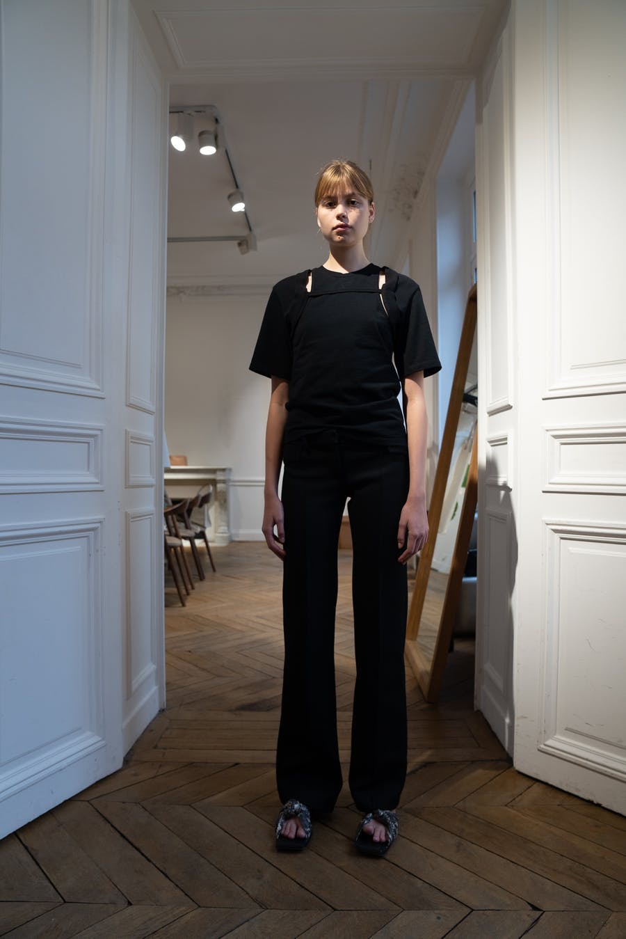 Dion Lee Backstage Rib Holster Tee in Black Low Rise Trousers in Black Spring 20 RTW 
