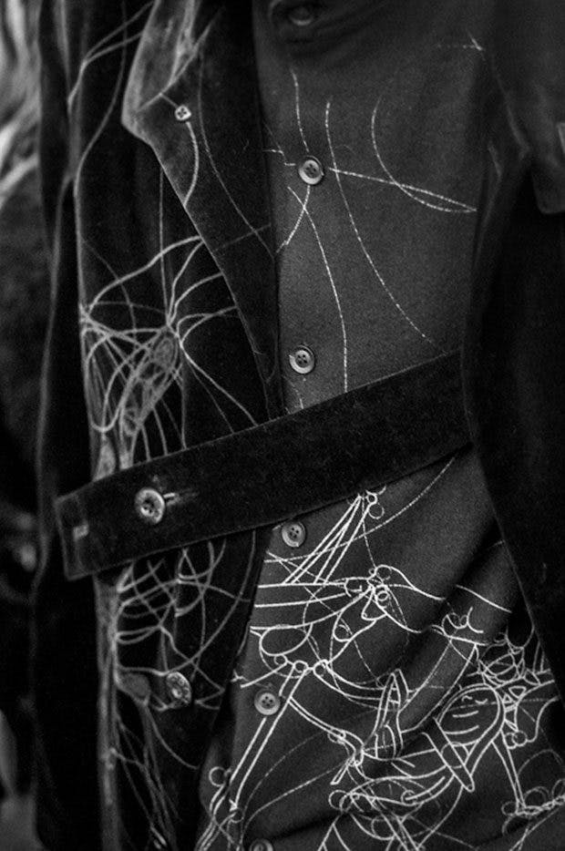 Yohji Yamamoto Backstage Print Velvet Button Coat FW19