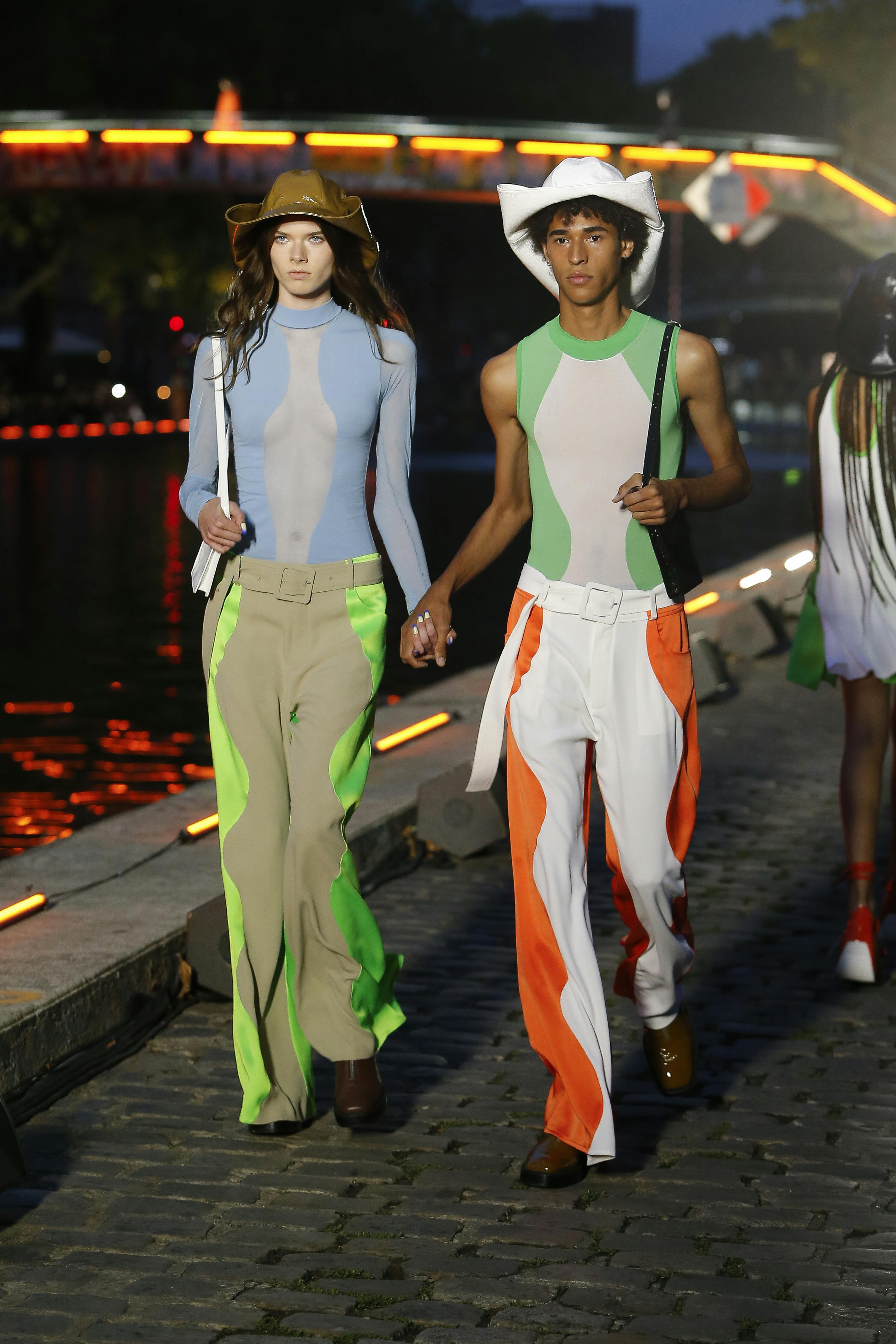 Courreges Runway Transparent Silhouette Long Sleeved Top in Blue Transparent Silhouette Sleeveless Top in Green SS20