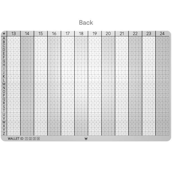 Cryptotag Loki seed phrase backup for Ledger or Trezor BIP39 and SLIP39 13-24 back side Alpha