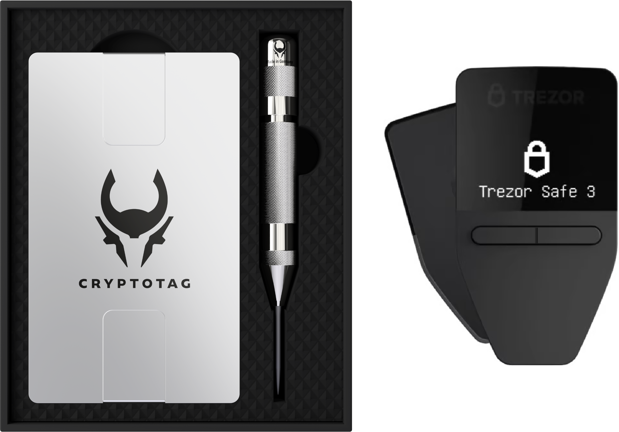 New Trezor Safe 3 crypto hardware wallet and Cryptotag Zeus for seed phrase storage