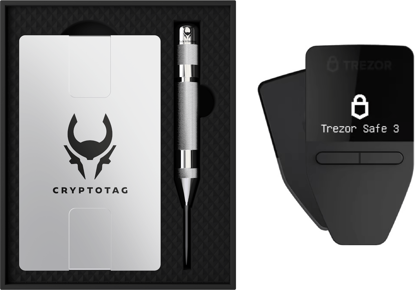 New Trezor Safe 3 crypto hardware wallet and Cryptotag Zeus for seed phrase storage