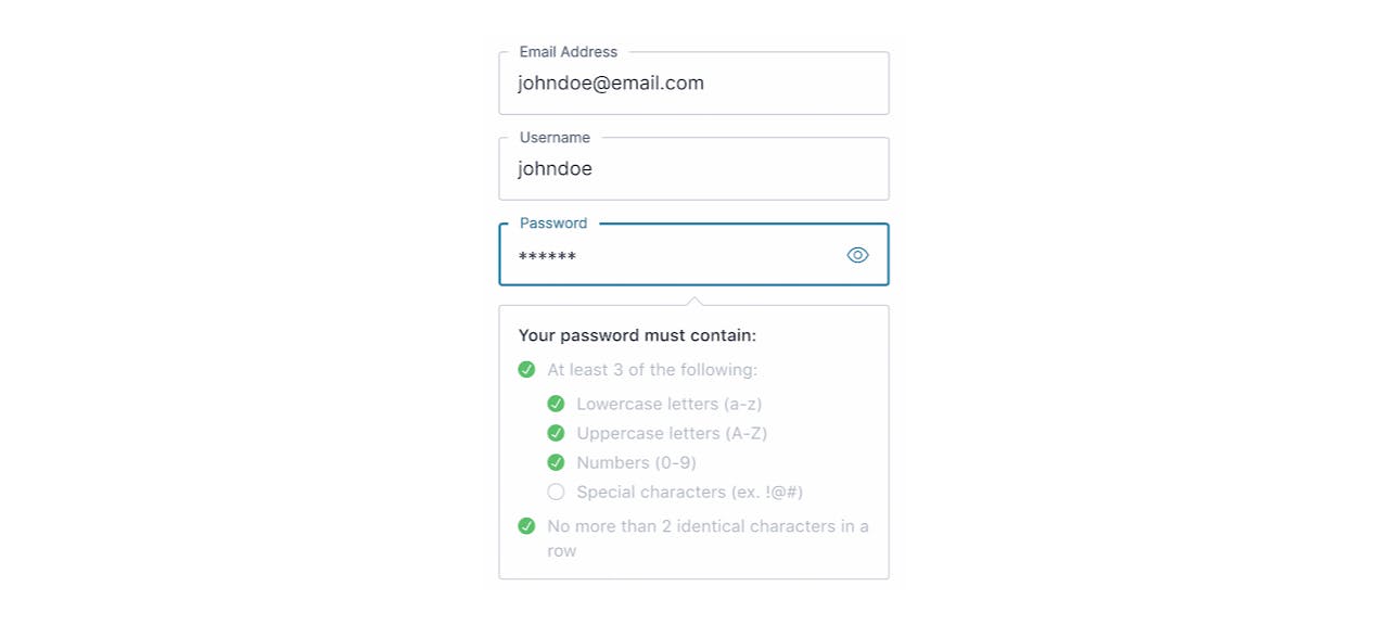 Cryptr - Type d'interface lors d'une inscription sur un site web