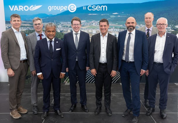 Inauguration of the VARO Energy solar farm with Groupe E, CSEM and political figures: