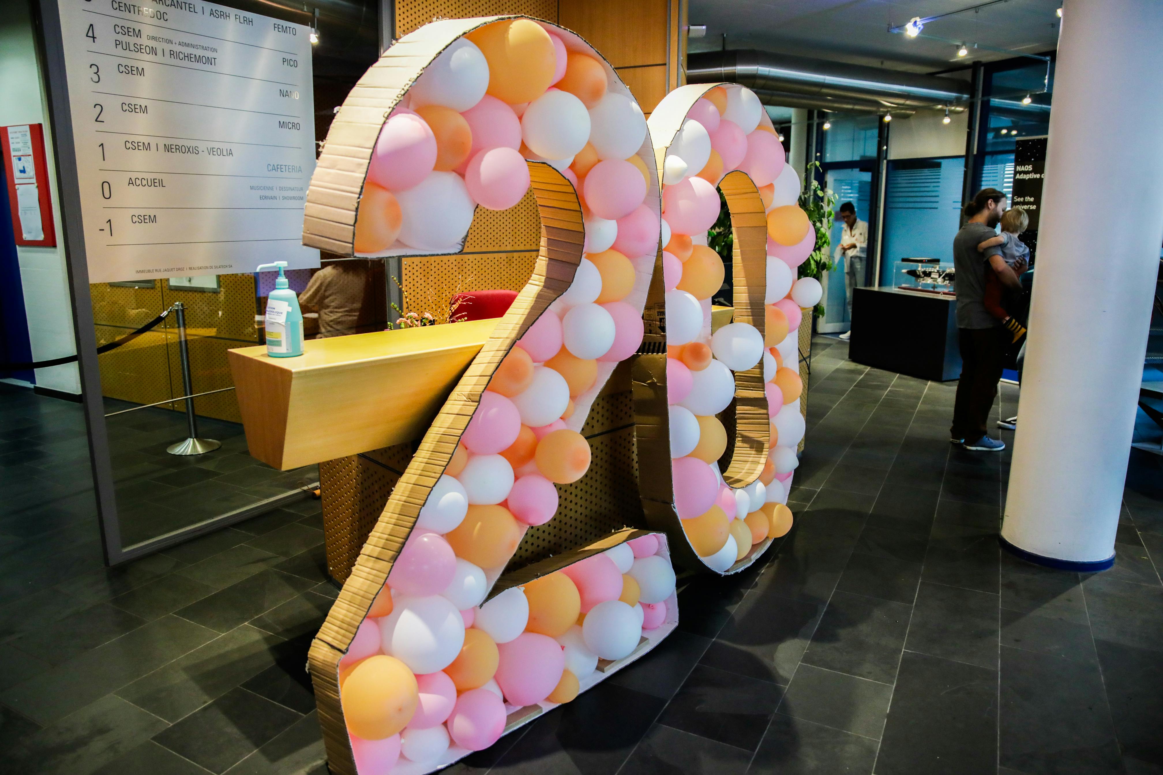 A large 20 number made from balloons