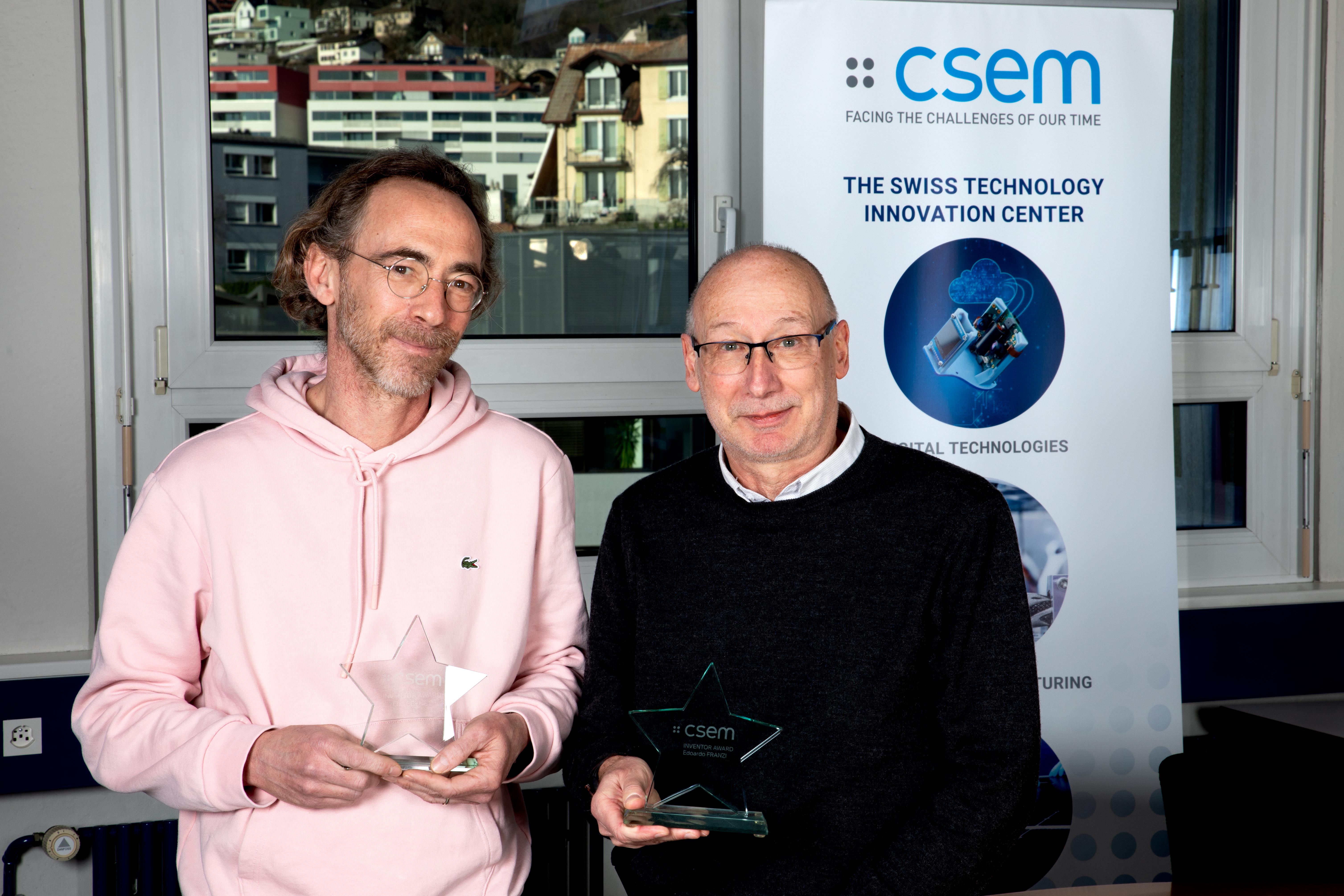 Eric Grenet and Edoardo Franzi, winners of the CSEM Inventor Award 2024