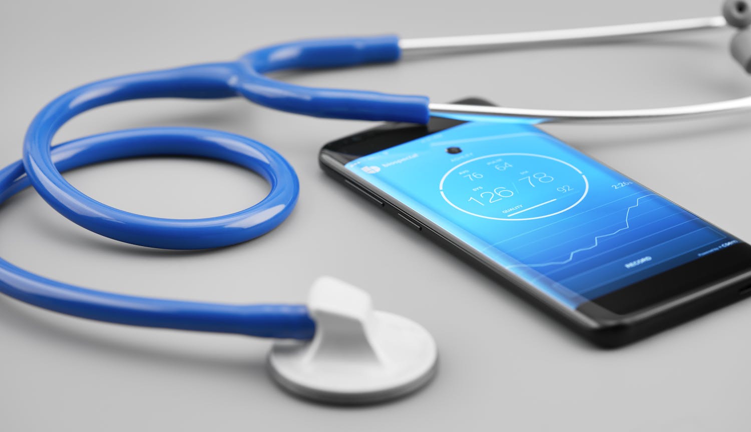 Digital health illustration: stethoscope and smartphone
