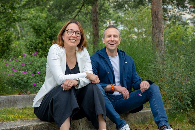 A woman and a man sitting next to each other, sharing the responsibility for Research and Business Development for Tools for Life Sciences at CSEM