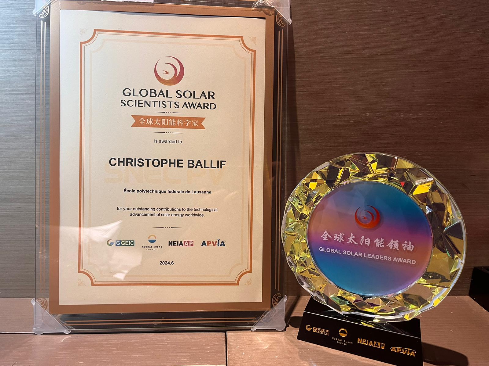 Christophe Ballif was recognized as a "Global Solar Scientist," along with other distinguished scientists such as Martin Green, Pierre Verlinden, Shen Hui, and Xu Xixiang...