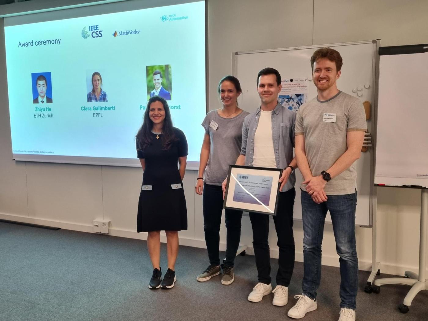 Paul Scharnhorst, Energy Control & Software Engineer at CSEM, winning the IEEE CSS Swiss Chapter Young Author Best Journal Paper Award 2024