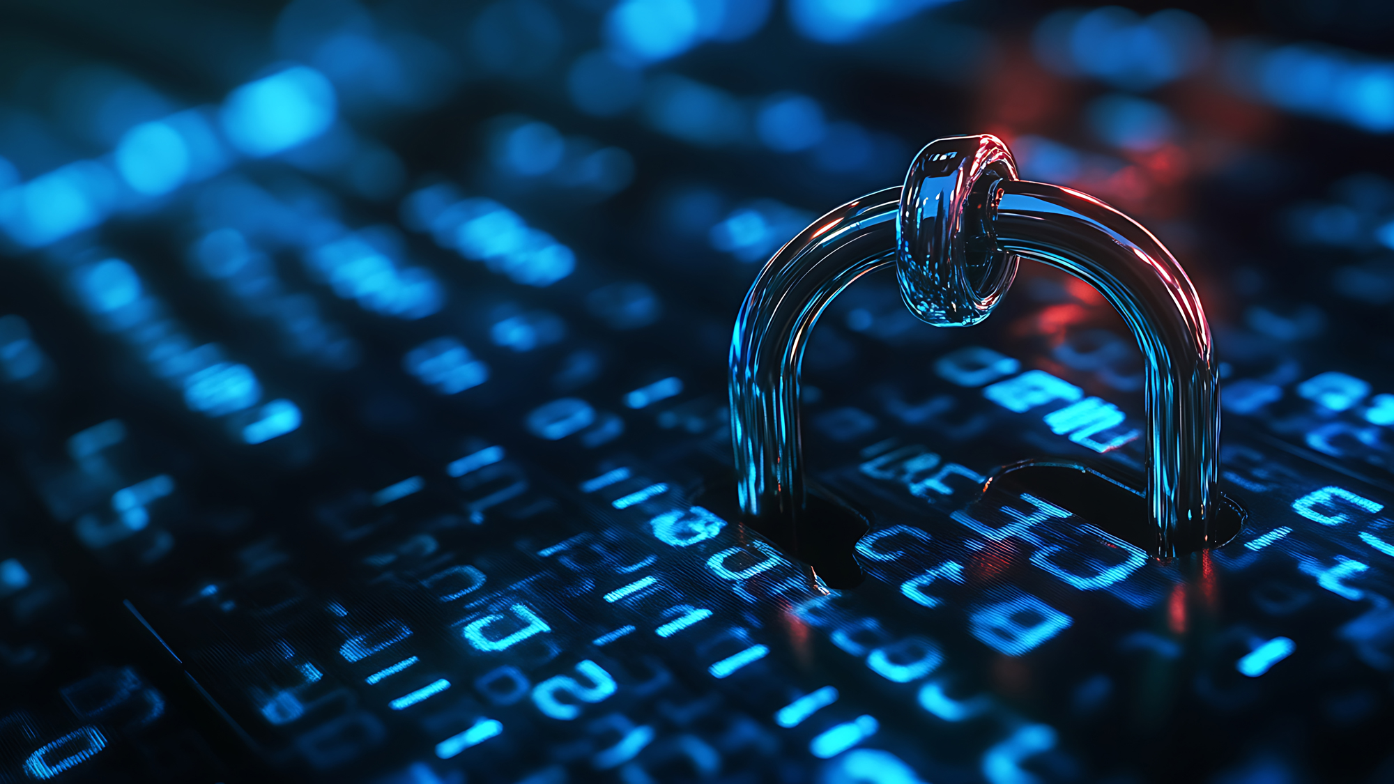 A metal padlock illustrates the importance of security and privacy for data.