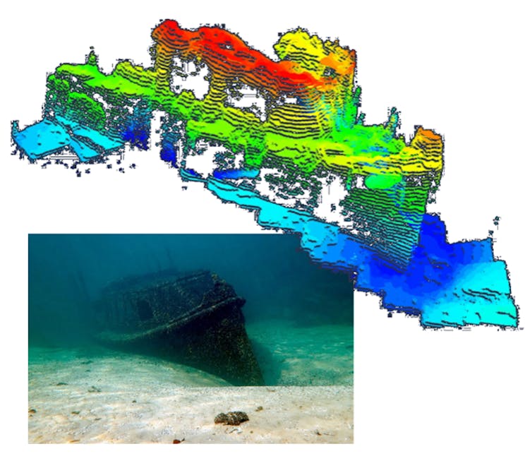 Wreck of Julie-La-Rousse II: lidar and photo