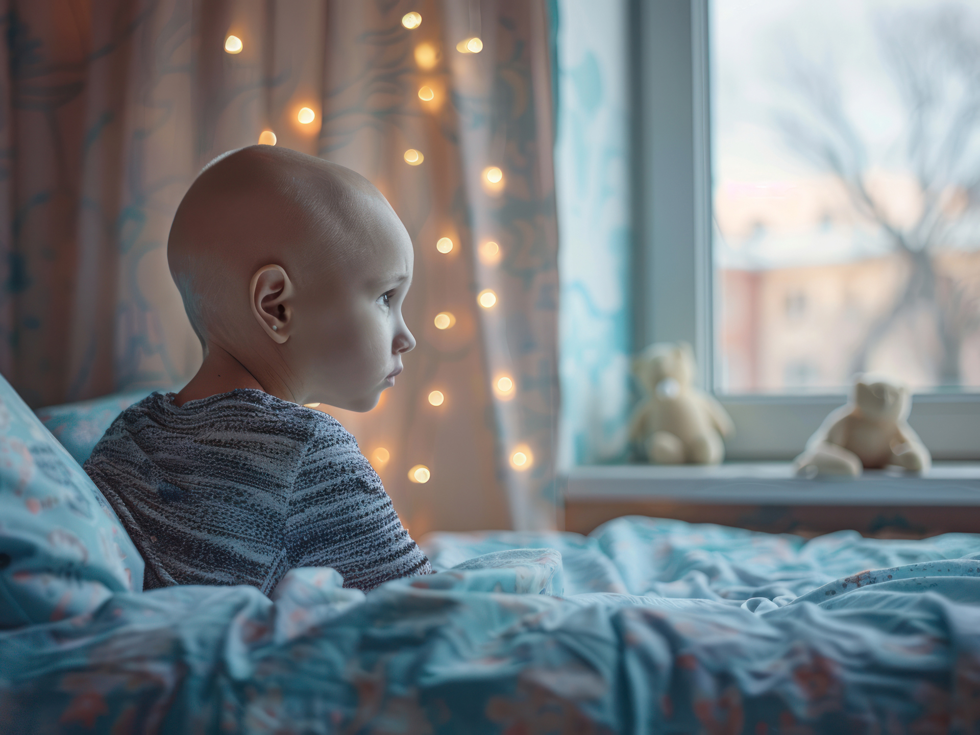 Child resting in a hospital bed
