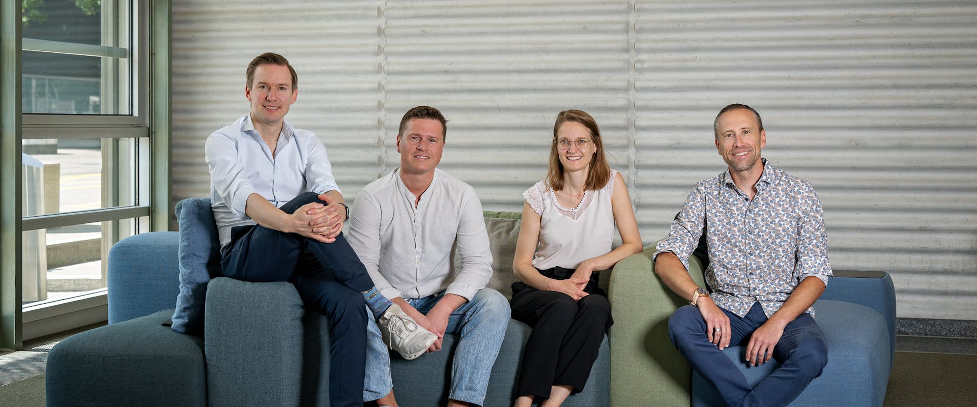 (Left to Right) A. Schueller, Founder and CEO; This Egloff, Scientist (cellvie); Charlotte Fonta, Senior R&D Engineer; and Gilles Weder, Head R&BD, Life Science Technologies, CSEM.