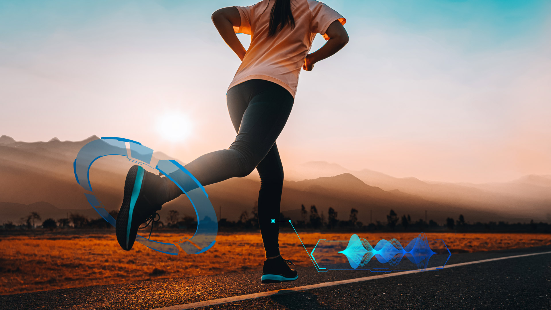 Running scene with wearable motion analysis visualization