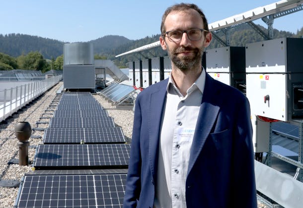DESPEISSE Matthieu Group Leader Sustainable Energy at CSE M poses on the new DIXI roof