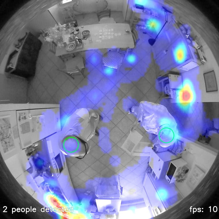 Heatmap from a multimodal (audio, video and infrared) system.