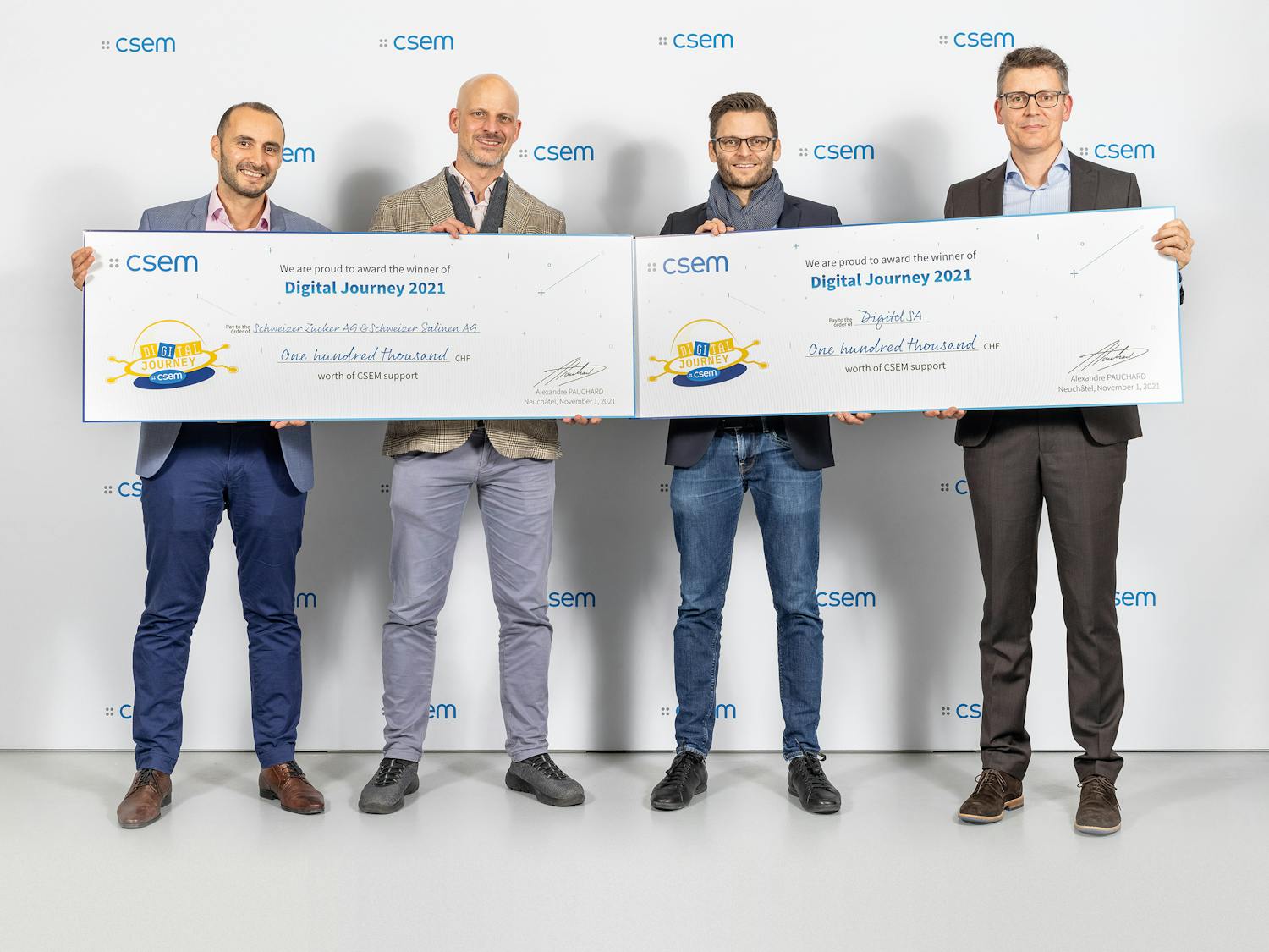 Bahaa Roustom, CSEM, Michael Breitfeld, Schweizer Salinen AG, Marc-Etienne Jan, Digitec SA, Alexandre Pauchard, CSEM