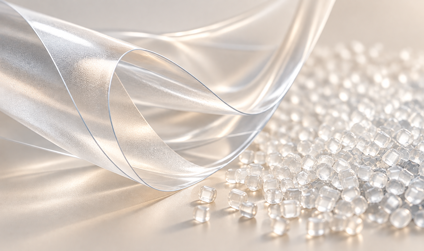 Abstract image of polymer film and pellets