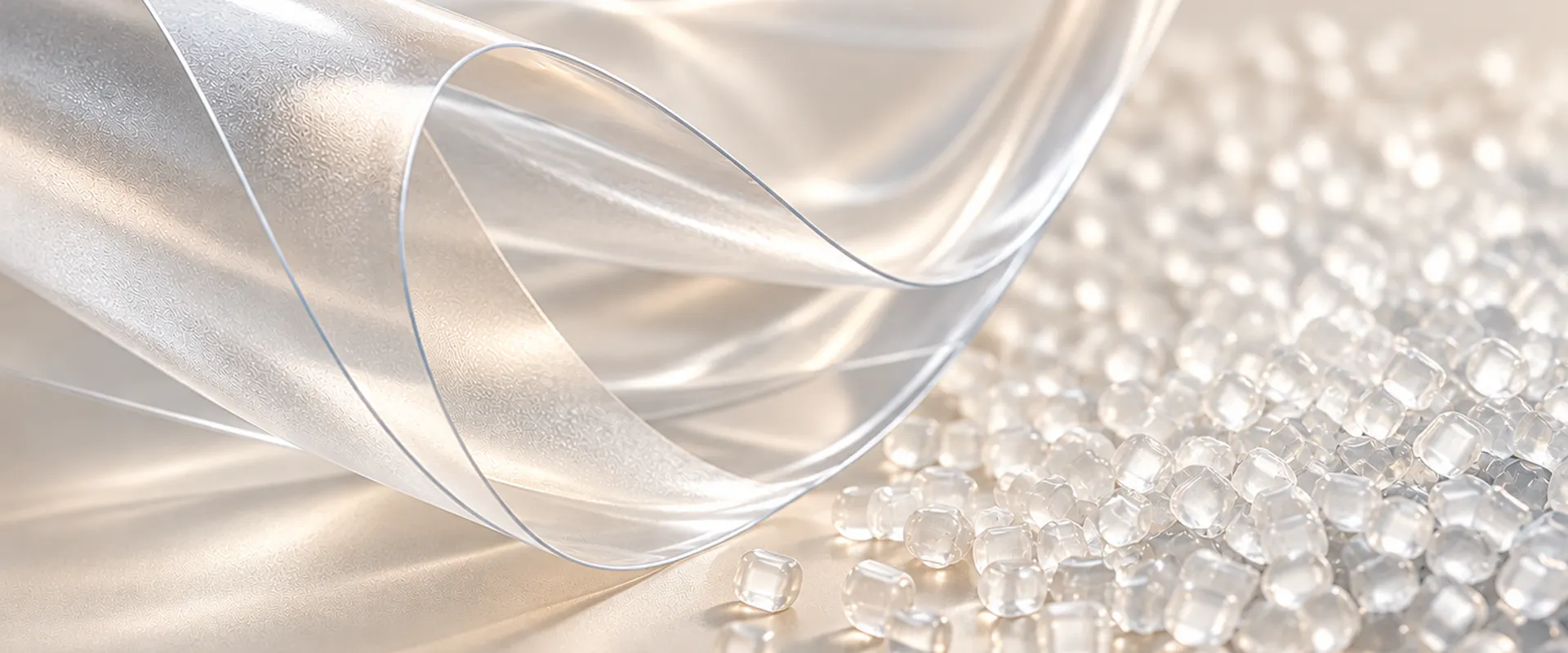 Abstract image of polymer film and pellets