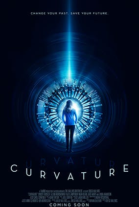Lyndsy Fonseca in Curvature: Woman standing in front of glowing blue circular portal
