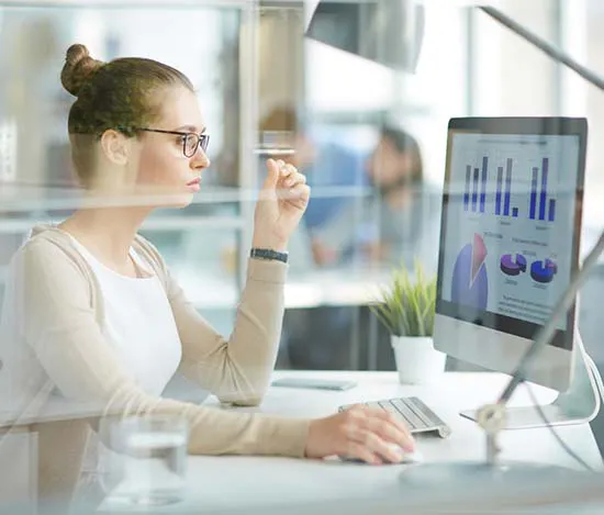 female analyzing data