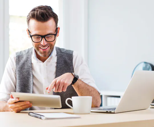 adult learner with a tablet